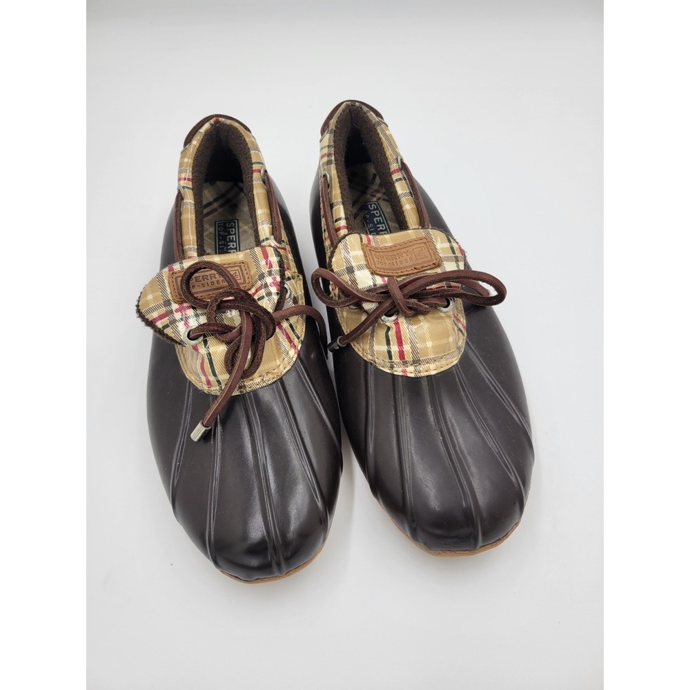 Sperry Top-Sider Plaid Duck Boots Waterproof Rubber Hunting Outdoor Brown Sz 8